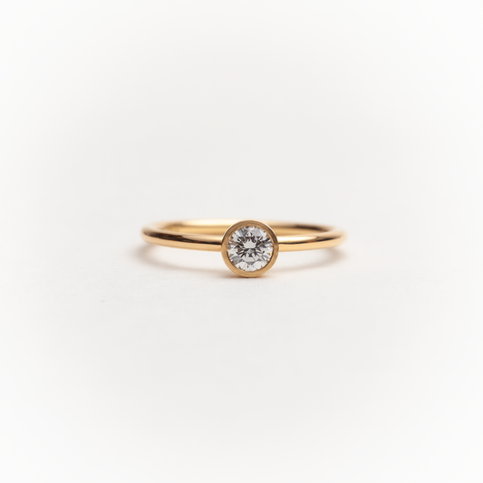 Brillantring 0,25 ct. in Zargenfassung und GIA Gutachten | 750 Gelbgold